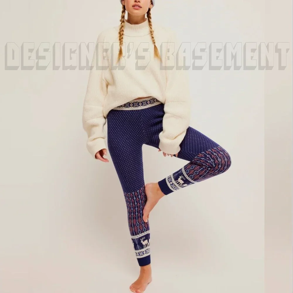 Free People S Intimately FP Falala Midnight Combo Fair Isle deer sweater Legging - Picture 3 of 10